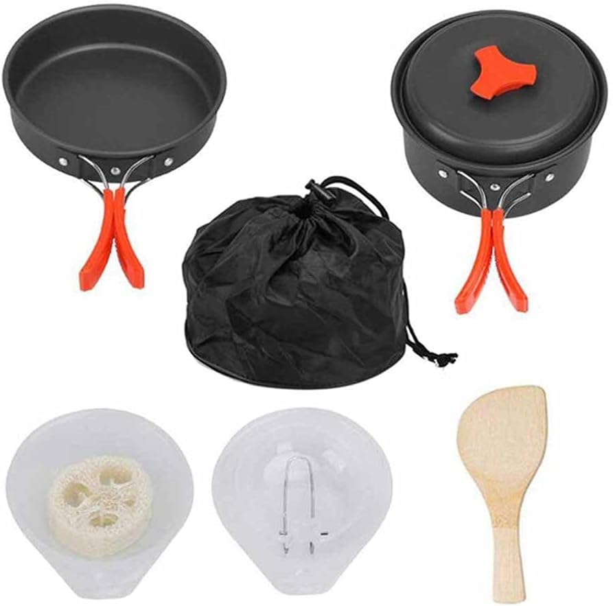 Portable Camping Tableware Cooking Set Outdoor Cookware Pan Pot Bowl Spoon Utensils for Hiking Picnic Travel Wild Campismo (Color : B)