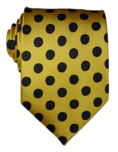 New Classic Polka Dots Gold Black JACQUARD WOVEN Silk Mens Tie Necktie