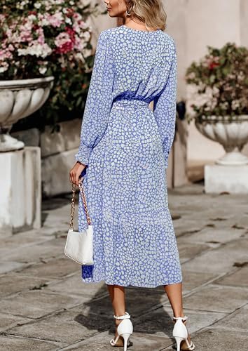 Image of PRETTYGARDEN Women's Floral Boho Dress Fall Long Sleeve Wrap V Neck Ruffle Flowy Maxi Spring Wedding Guest Vacation Dresses