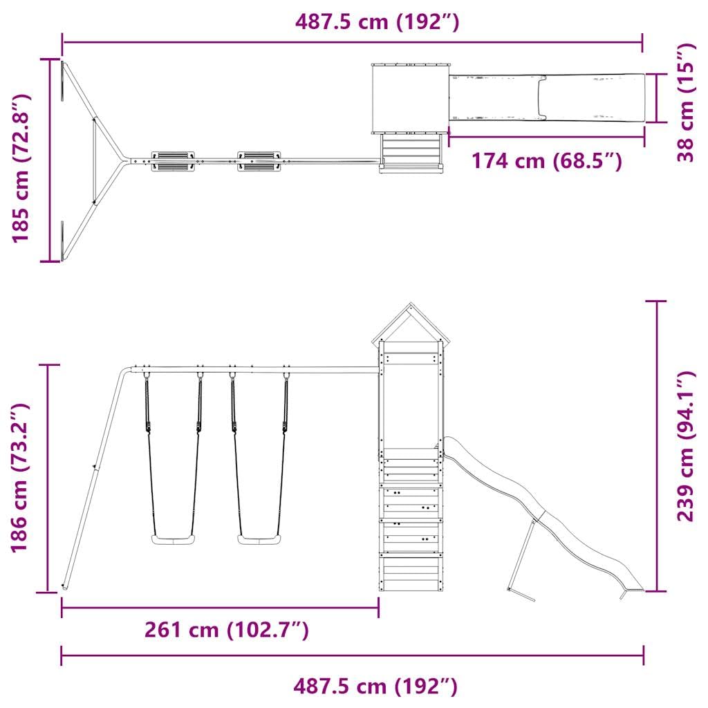 Torre da gioco in legno di pino massiccio con scivolo ondulato, doppia altalena, sabbiera e tetto a nuvola, piattaforma da 118 cm, giocattolo da giardino per giardino, cortile e terrazza