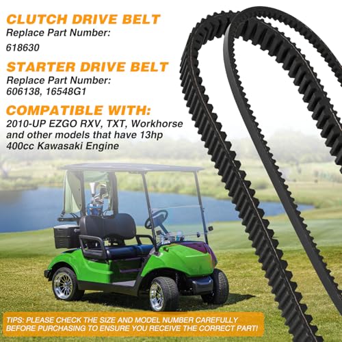 Image of Nilight Golf Cart Drive Belt for EZGO TXT RXV 2010-up with Kawasaki Engine | Clutch Drive Belt & Starter Generator Belts Kit Replaces OE part 618630 606138 16548G1 Smooth Engagement Aramid Cord Rubber