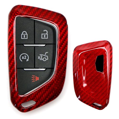 Image of iJDMTOY Real /Genuine Gloss Red Carbon Fiber Key Fob Shell Cover, Compatible with 2020-up Cadillac ATS CT4 CT5 CT6 XT4 XT5 XTS Smart Key Fob