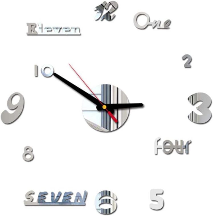 ddfb DIY Creativo Reloj de Pared 3D Adhesivo Moderno Reloj de Etiqueta Vinilo Espejo de Pared Decoración Silencioso Ideal para la Casa Oficina Hotel Restaurante