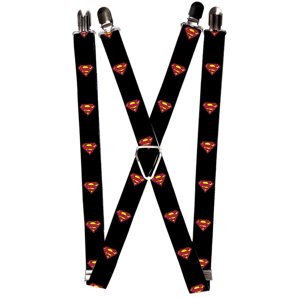 Buckle-Down Men's Suspenders - Superman Shield Black Suspenders, Multi, One Size UK