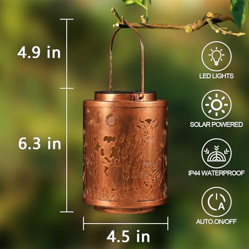 Image of Solar Lanterns Garden Decor Birthday Gifts for Women Mon Grandma Metal Hanging Solar Lights Waterproof Outdoor Decoration for Outside LED Lanterns for Yard Patio Lawn (Cow)