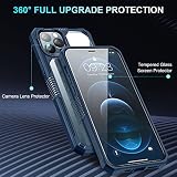 TENDLIN Etui kompatybilne z iPhone 12 Pro Max z osłoną ekranu i ochroną obiektywu aparatu, ochrona przed upadkiem klasy wojskowej krystalicznie czyste twarde plecy miękkie etui ochronne - niebieskie