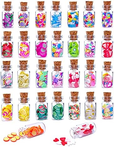 HKLMRO 30PCS Cute Miniature Dollhouse Food Jar Glass Bottle 1:12 Pretend Play Doll House Kitchen Decoration 1:6 Lovely Mini Fruit Simulation Scene Candy Snack Model Game Party Toy for Adults Teenagers