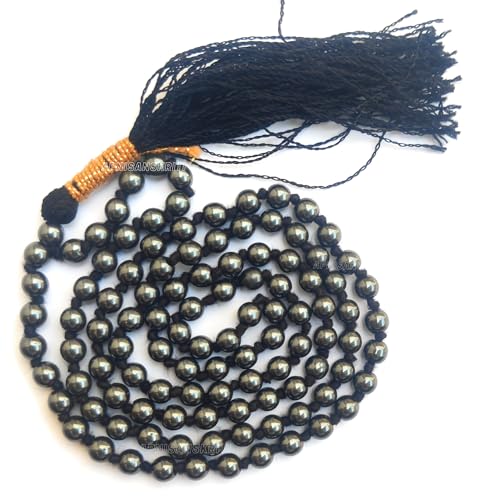 Image of Apnisanskriti Premium Haematite Stone Mala for Men and Women (6mm, AAA Quality, Lab Certified, 108+1) - Natural Stone Beads Mala - Opaque Black Colour - Pack of 1