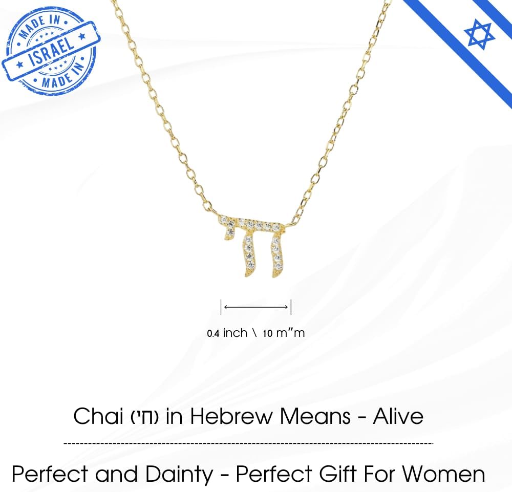 Made In Israel 14K Gold Plated Chai Necklace for Women – Jewish Symbol Pendant from Israel – Elegant Hebrew With Cubic Zirconia Dainty Religious Jewish Jewelry - Image 6
