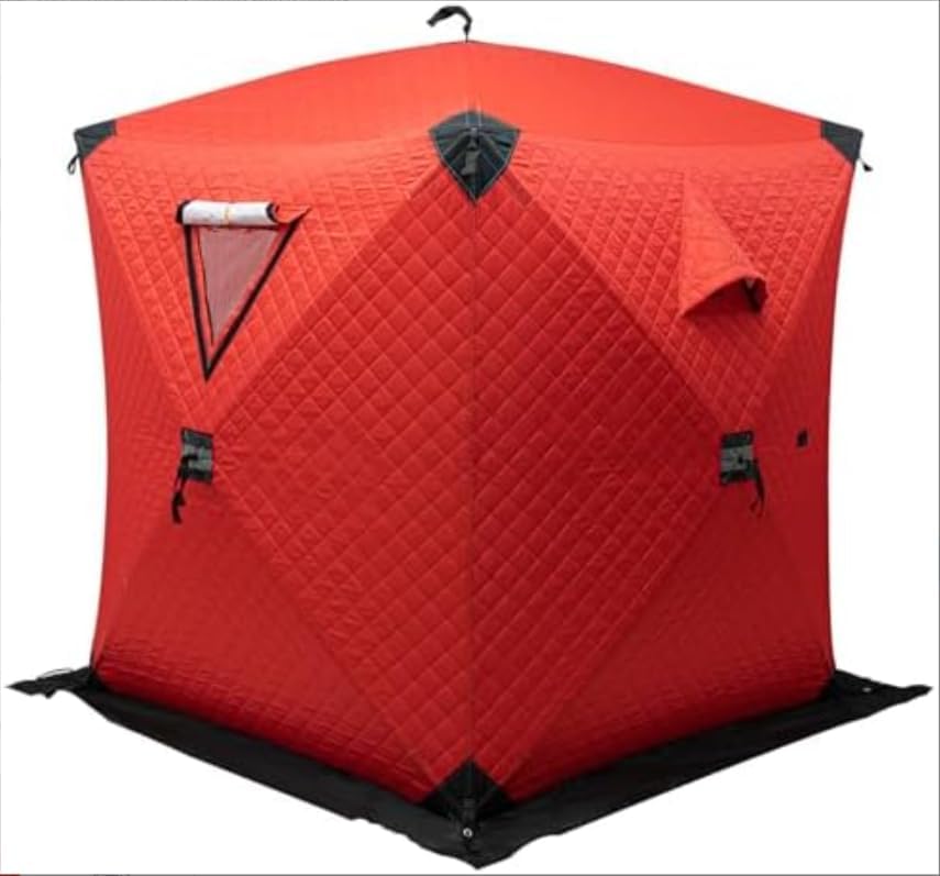 Portable Insulated Thermal Ice Fishing Tent Shelter - Pop Up Design, Easy Setup for Outdoor Fishing, Durable and Weather-Resistant,Red, 57.09x57.09x64.96