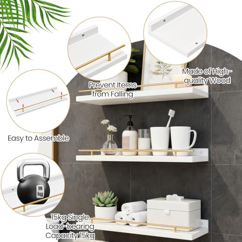 Huucozn 3er Set Wandregal Weiß wand regale Holz Schweberegal 40x15cm regalbrett Weiss holzregal wand Wandboard für Bilderrahmen und Bücher Bilderregal Hängeregal für Schlafzimmer Küche Büro Wohnzimmer