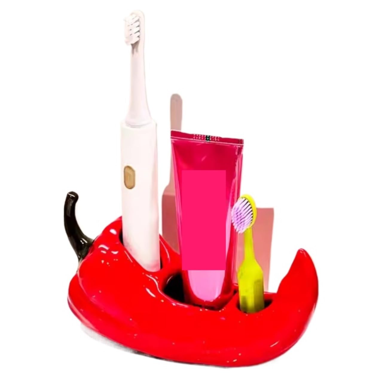Porta Spazzolino Decorazione, Portaspazzolino Da Appoggio A Forma Di Peperoncino For Vanità In Ceramica Bagno Multifunzione Moderno(Rot)