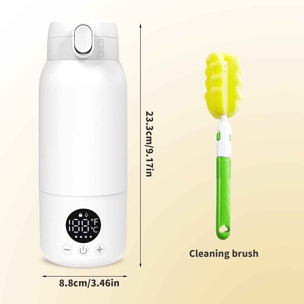 Chauffe-biberon portable de 500 ml - Chauffe-biberon pour bébé en déplacement, chauffe rapidement le lait maternel et l'eau, réglable de 35 à 70 degrés, rechargeable par USB (blanc)