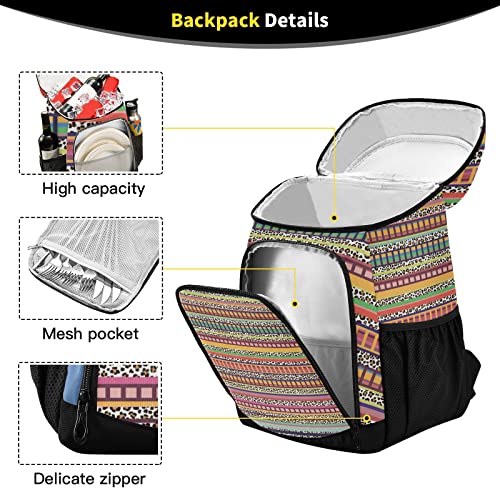 Kigai 36 Cans Cooler Backpack Mexican Serape Stripes & Leopard Leak Proof Lunch Backpack, Waterproof Backpack Cooler Bags With Cooling Compartment For Hiking Camping #TOP2