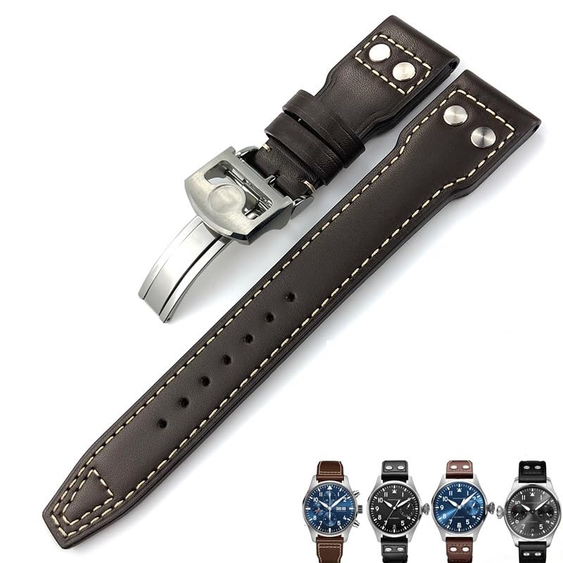 Bracelet de montre en cuir véritable 21mm 22mm avec rivets en fil