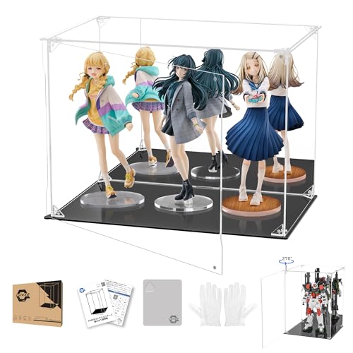 KUKER フィギュアケース UVカット アクリルケース マグネット付き 前扉 コレクションケース ディスプレイケース ショーケース 組み立て式 防汚れ 手袋 クリーニングクロス付き (幅40×奥行25×高さ30cm,台座黒)の商品画像（Amazon）