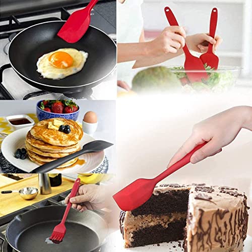 Image of Delcon Set of 5 Non-Stick Premium Silicone Spatula & Kitchen Utensil Set for Cooking, Baking & Mixing | Seamless One-Piece Design | Heat-Resistant -40C to 230C | Food-Grade & BPA-Free (Red)