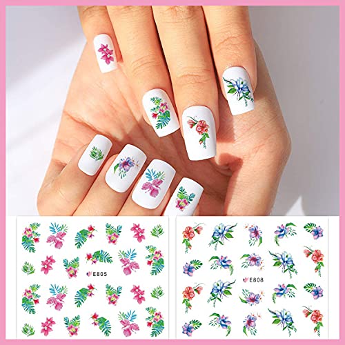 Jerclity 44 Sheets Summer Series Nail Art Stickers Decals With Tweezers Nail Decals Self-Adhesive Flower Fruit Cactus Leaf Flamingo Nail Stickers For Manicure Nail Art #TOP3