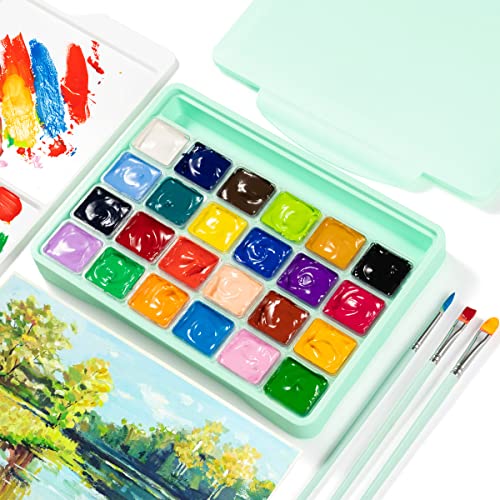 Himi Gouache Paint Set, 24 Colors X 30Ml/1Oz Guasha-Paint For Canvas Watercolor Paper With 3 Brushes & A Palette, Jelly Cup Design, Non Toxic, Perfect For Beginners,Artists, Students, Newbie (Green) #TOP2