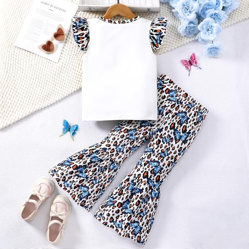Image of Girl 2pcs set with ruffle sleeves top flared pants spring summer short sleeves 4-12Y