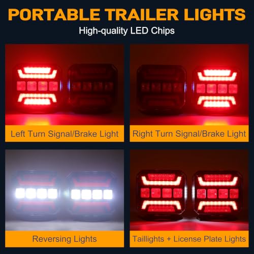 Image of Wireless Trailer Lights with Adjustable Bracket | LED Magnetic Tail Light Kit with Reverse, Brake, Turn, Running Lights, IP67 Waterproof for Trucks RVs Boats Campers Trailers