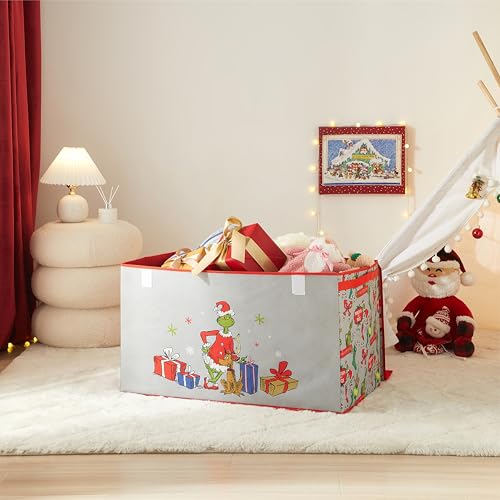 Image of Grinch Dr. Seuss Collapsible Storage Trunk with Lid,Holiday Organizer for Kids Bedroom, Playroom & Nursery,Durable Fabric Box with Handles,Festive Christmas Storage Solution