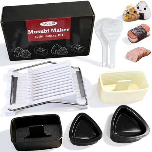 Musubi Press Mold, 4 Pcs Onigiri Mold Musubi Maker Kit With Luncheon Meat Slicer And 2 Rice Paddles - Bpa-Free & Non-Stick, Easy To Clean