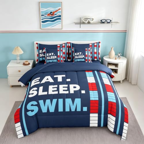 Image of Feelyou Kids Swimmer Bedding Set Full Size 7 Piece for Boys Girls Teens