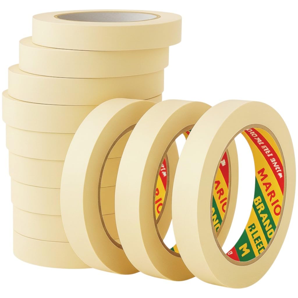 Mario Masking Tape - 20 Meter Length, 12mm Width - DIY Art & Craft, Easy Tear Tape, Best for Carpenter, Labelling, Painting and leaves no residue after a peel. 12 Rolls Per Pack