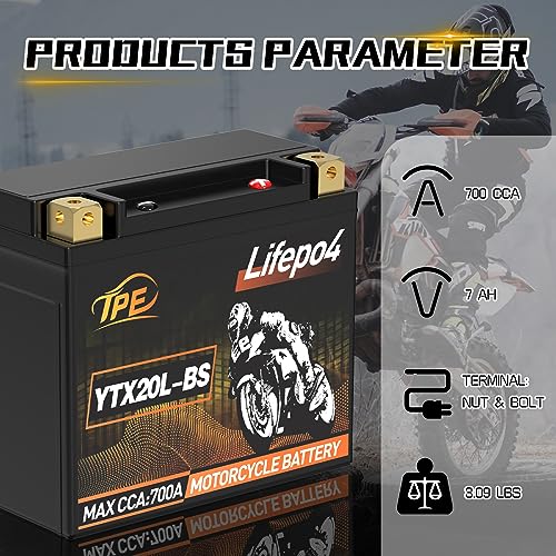 TPE Lithium Powersports Battery YTX20L-BS 12V 9AH 700CCA Lithium Motorcycle LiFePO4 Battery