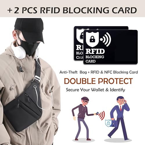 Image of Anti Theft Crossbody Bags for Women Men, Multi-Pocket Shoulder Bag, Slim Sling Bags with 2 RFID Blocking Card