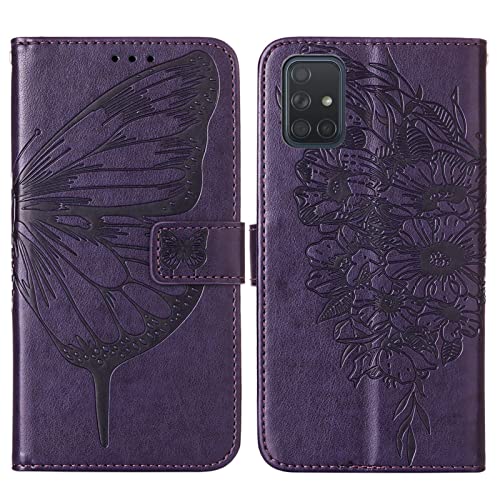 Housse de protection flip Samsung Galaxy A51 violette foncée avec fentes cartes