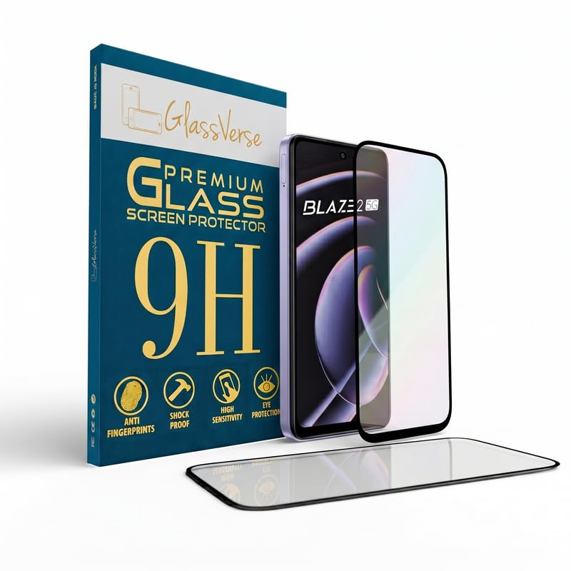 Image of GlassVerse PureView Tempered Glass for Lava Blaze 2 5G | Crystal Clear, 9H Hardness Screen Protector, Edge to Edge, Case Friendly, Hassle-less Installation Kit Included. (Pack of 1)