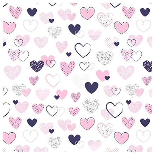 Tissu 100 % coton pour enfants, vendu au mètre, pour la couture, motif de cœur rose et bleu, 100 x 160 cm