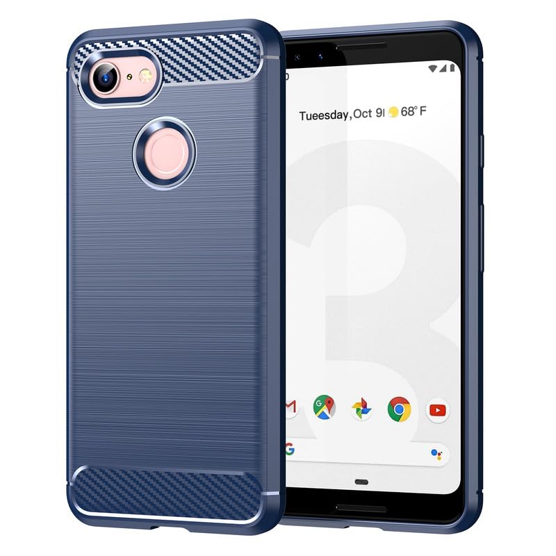 Flexible Back Case Cover for Google Pixel 3A XL - Blue (Carbon Fibre)