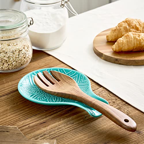 Image of Ceramic Spoon Rest, 7.48 Inches Spoon Holder for Kitchen Counter, Kitchen Accessories, Dishwasher Safe, Turquoise