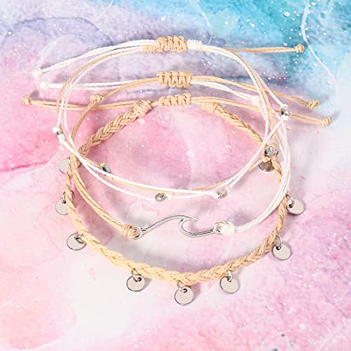 Image of Waterproof String Anklets Cute Beaded Ankle Bracelets Beach Wave Anklet Stainless Steel Coin Boho Ankle Jewelry for Women