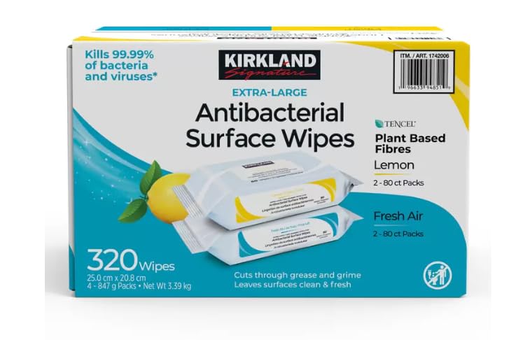 Signature Extra-Large Antibacterial Surface Wipes, Lemon/Fresh Air Scent 320 pack