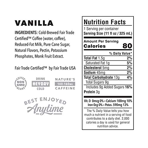 HEYDAY | Cold-Brew Coffee | Vanilla | Fair Trade Certified | Non-GMO | 11oz (12 Count) - Thumbnail 4