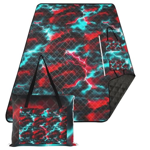 Colorful Clouds Lightning Beach Blanket Waterproof Sandproof Extra Large Large Mat Picnic Blanket Cute Print Outdoor Mat for Camping 118