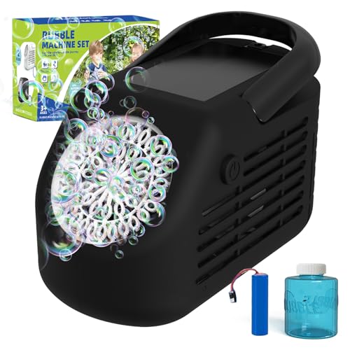 Panamalar Machine à Bulles Automatique, Souffleur de Bulles Electrique Portable pour Enfants 42 Trous avec 20000+ Bulles/Batterie Rechargeable/Solution à Bulles pour Fêtes Mariage Extérieur (Noir)