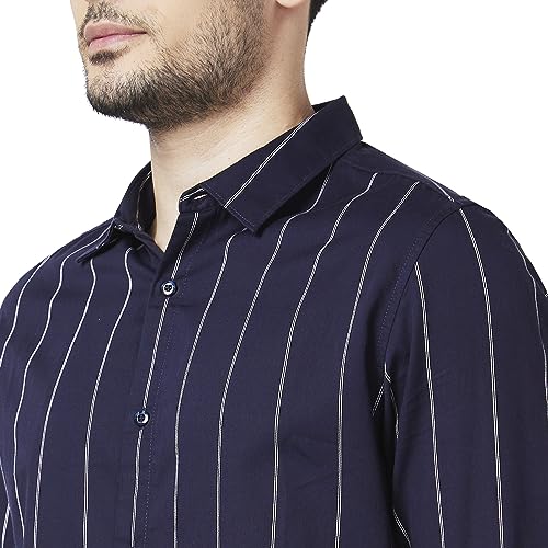 Image of Spykar Men's Slim Fit N /A Full Sleeve Striped Casual Shirts
