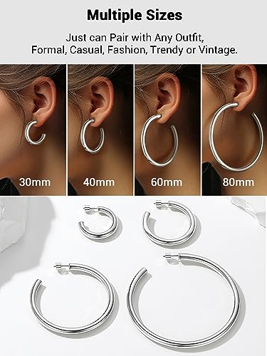 Image of Stainless Steel Chunky Hoop Earrings For Women, Minimalist and Chic, Black /Gold Plated, Round Hoops Earrings Hypoallergenic, Size: 30mm /40mm /60mm /80mm, Come with Box