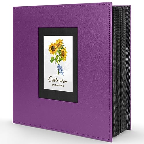 Photo Album 4x6 600 Photos, Leather Cover Extra Large Capacity Holds 600 Horizontal and Vertical 4x6 Pictures Record Valentine's Day Christmas Holiday Commemorative Gift(Purple, 600 Pockets)