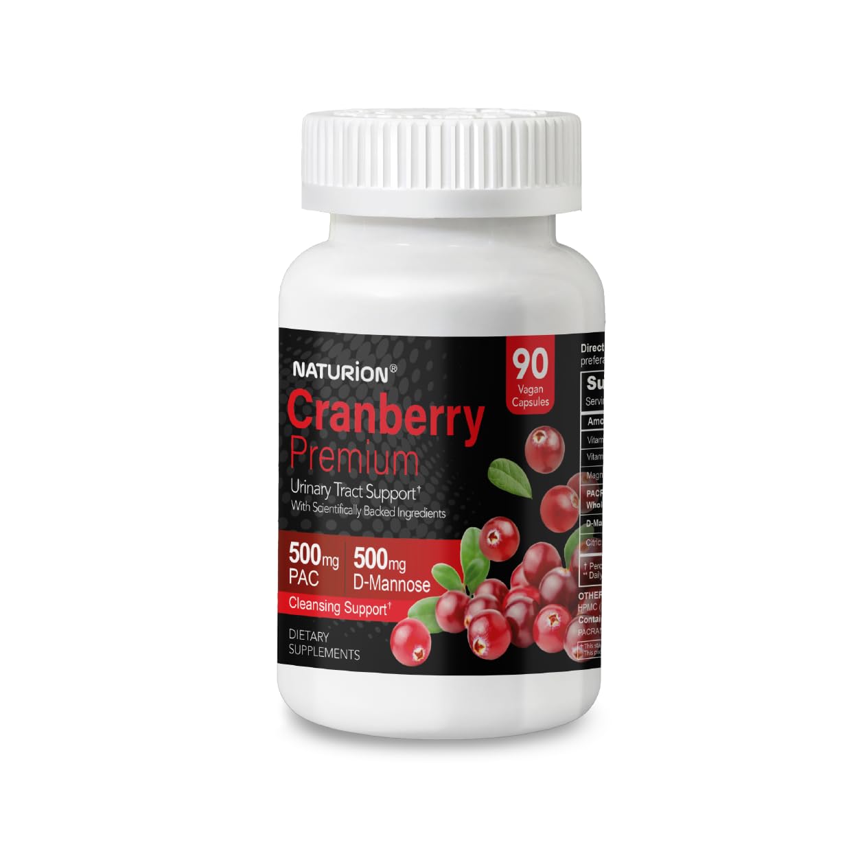 Cranberry Premium - Urinary Tract Support with PACRAN Cranberry Extract & D-Mannose, 500mg - 90 Vegan Capsules, 45 Day Supply 90 Count (Pack of 1)