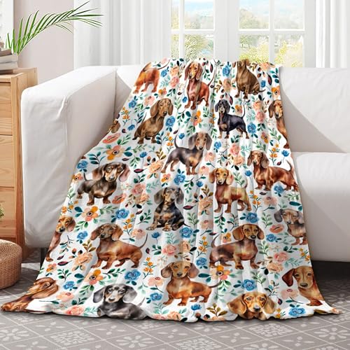 JL-JOYLIVELY Dachshund Blanket, Wiener Dog Throw for Boys Girls, Floral Pattern Decor for Couch Bed Living Room, Pets Lover Gifts, 40"x50"-Kids/Throw Size - image 1