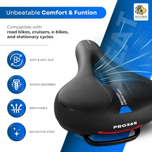 Image of PRO365 Bike Seat Cushion with Memory Foam, Waterproof Cover & Reflective Strip | USB Rechargeable LED Front Light with Loud Bell & 3 Modes | Universal Fit for Bicycles