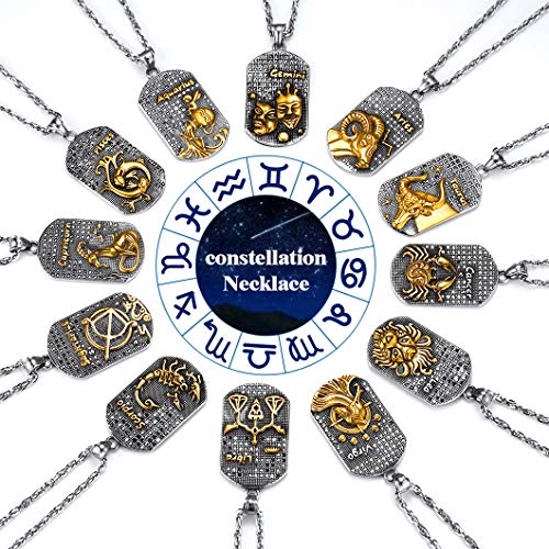 12 Constellations Dog Tag Pendant Necklace for Men Women Stainless Steel/18K Gold Plated Astrology Jewelry Zodiac Charm with Chain(with Gift Box)2