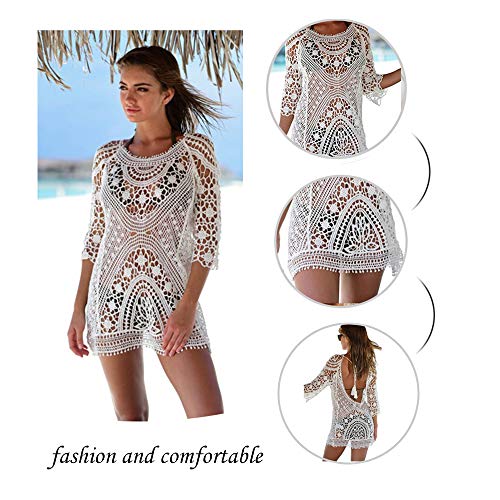 Saherewanr Saída de praia feminina saída de praia de renda longa quimono listrada mini crochê cardig