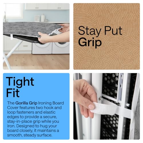 Image of Gorilla Grip Reflective Silicone Ironing Board Cover, 15x54, Fits Large and Standard Boards, Pads Resist Scorching and Staining, Elastic Edge Covers, Thick Padding, No Fasteners Needed, Gray Floral